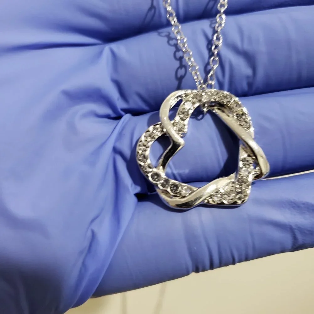 Swarovski Crystal Heart Necklace – Sterling Silver Double Twist Pendant, 18-inch